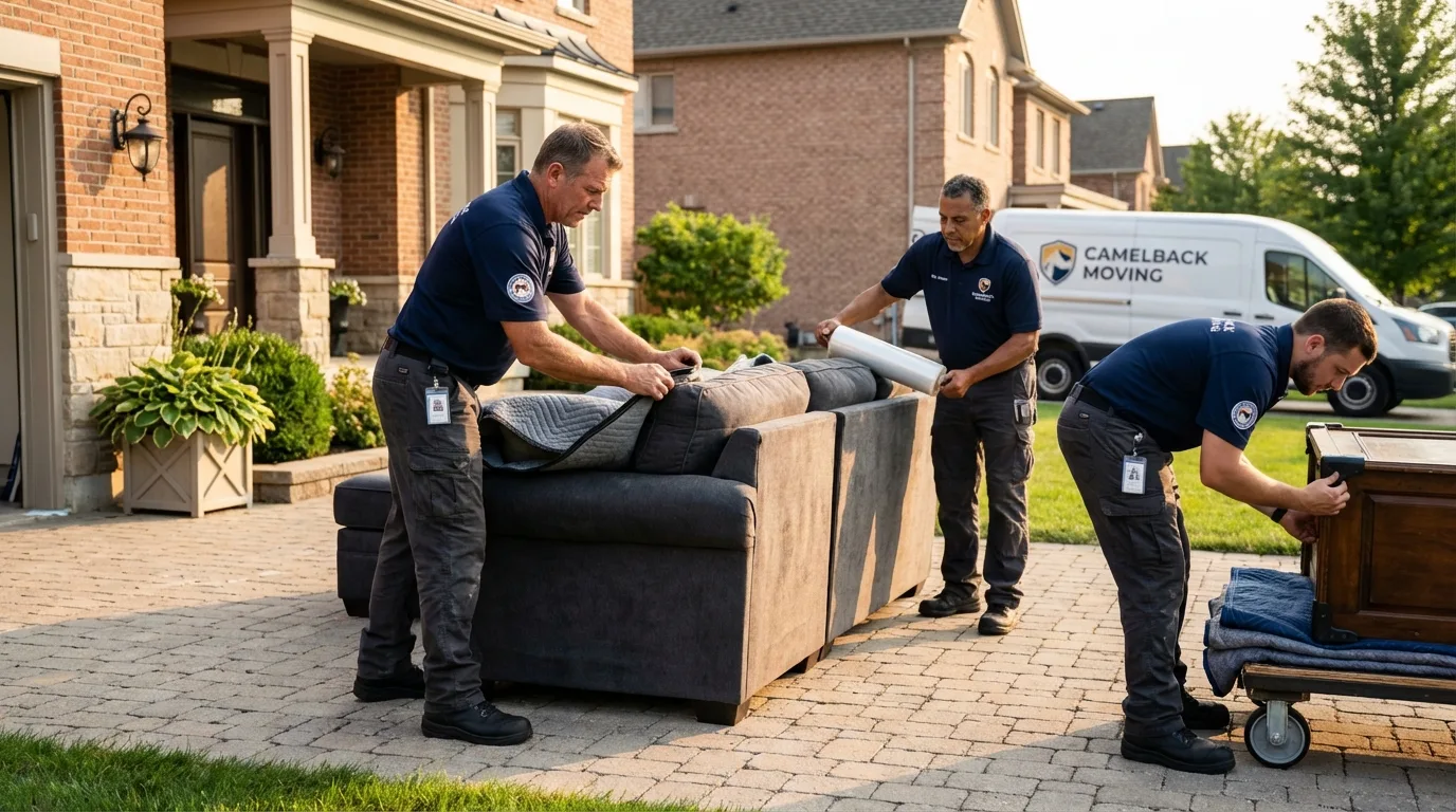Large estate moving crew wrapping furniture in Traverse City, MI