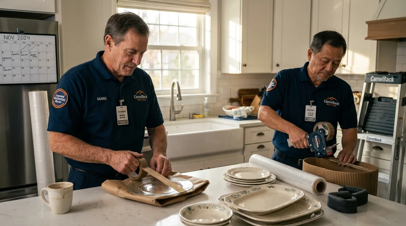 Professional crew packing kitchen dishware in Traverse City, MI